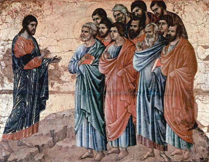 Christ Appears to the Disciples on the Mountain in Galilee
Panel from the Maesta Altarpiece of Siena
(Duccio di Buoninsegna - d. 1319)