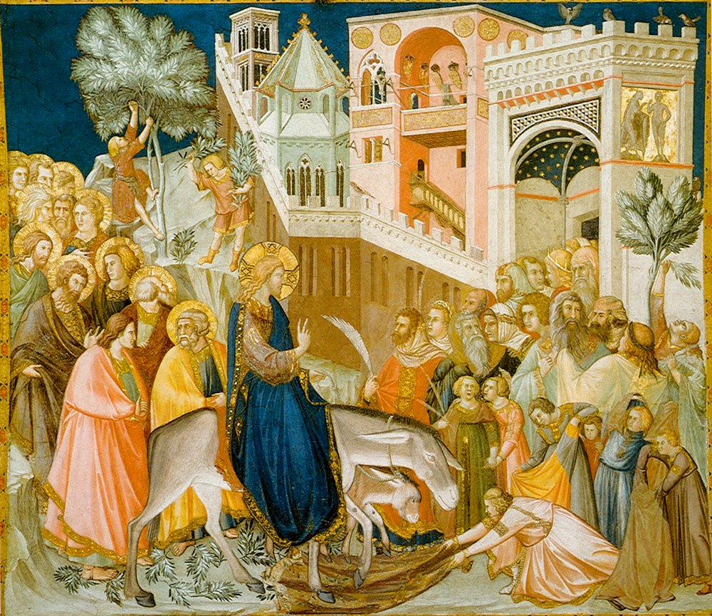 Pietro Lorenzetti (c. 1280 – 1348), Jesus enters Jerusalem and the crowds welcome him, (Assisi, Lower Basilica, San Francesco, southern transept)