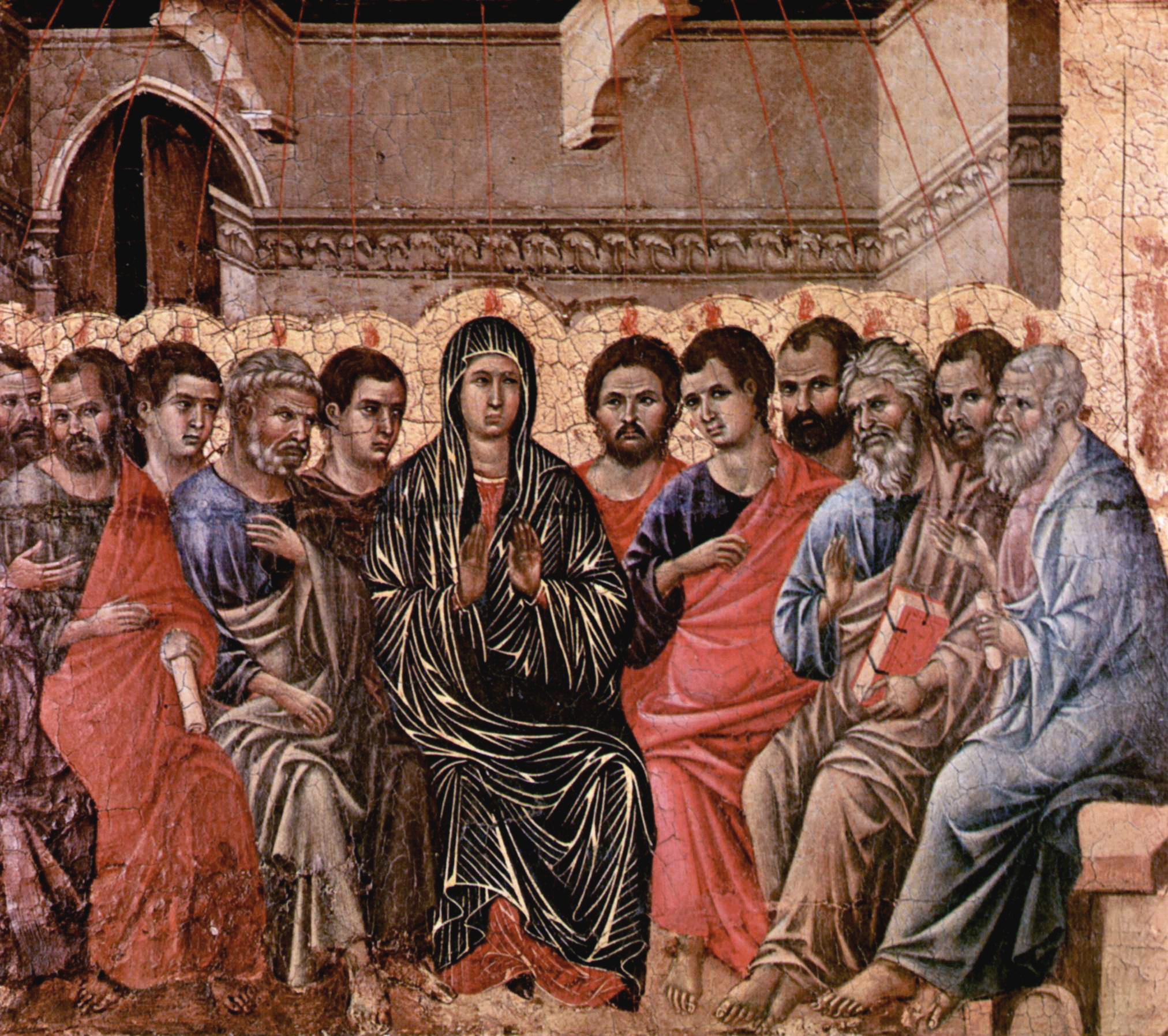 Duccio, di Buoninsegna, Pentecost. Panel from the Maestà Altarpiece of Siena (1308-1311, Museo dell’Opera del Duomo Siena, Italy)