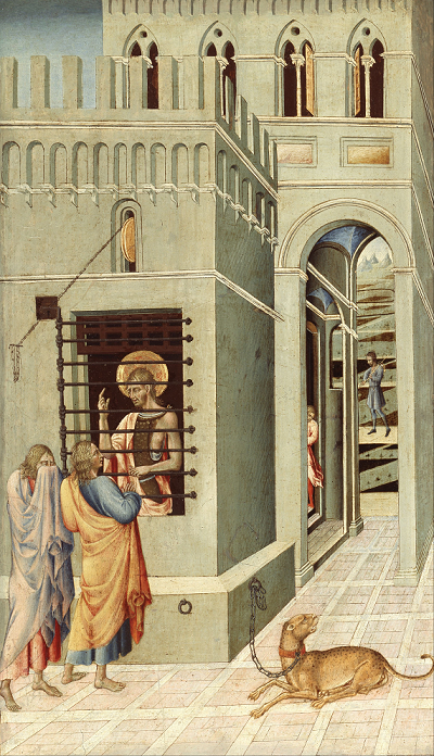 Giovanni di Paolo (1403–1482), Saint John the Baptist in Prison Visited by Two Disciples