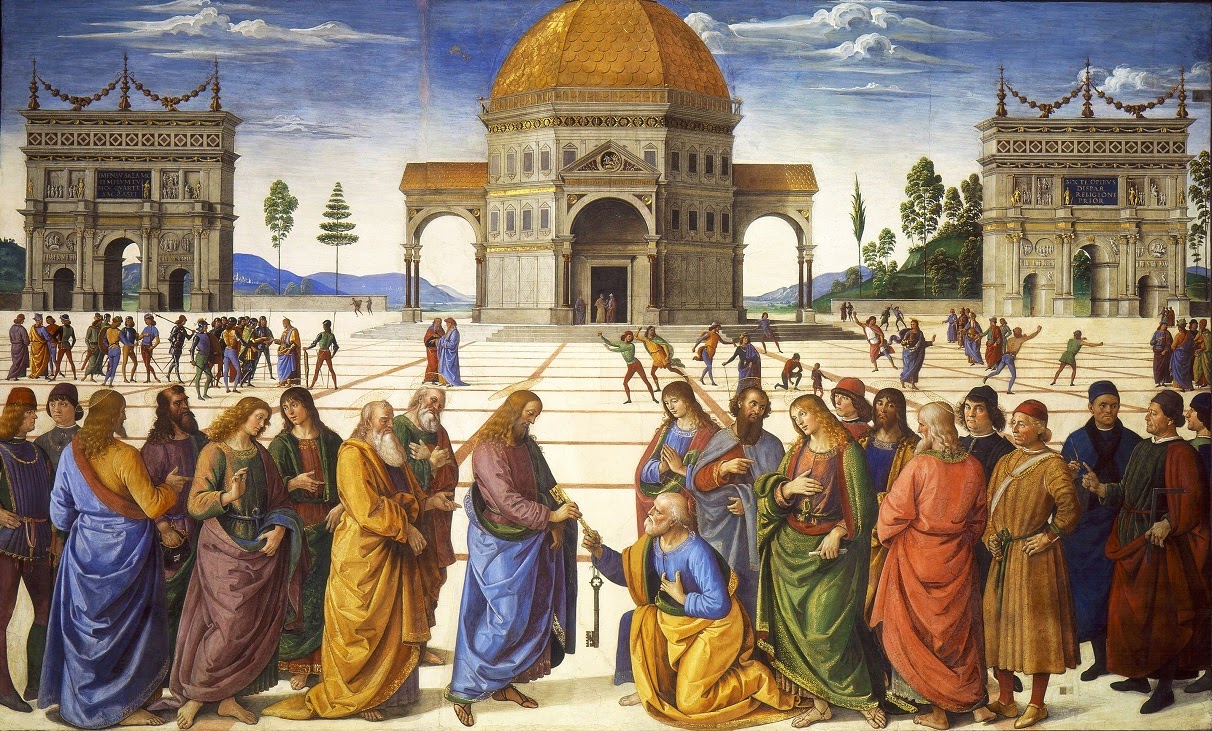 Pietro Perugino (1448–1523), Christ gives the keys of the kingdom to Peter, detail