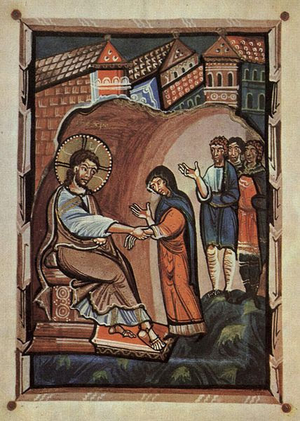 Meister des Hitda-Evangeliars (circa 1020), Christ Healing Peter's Mother-in-Law